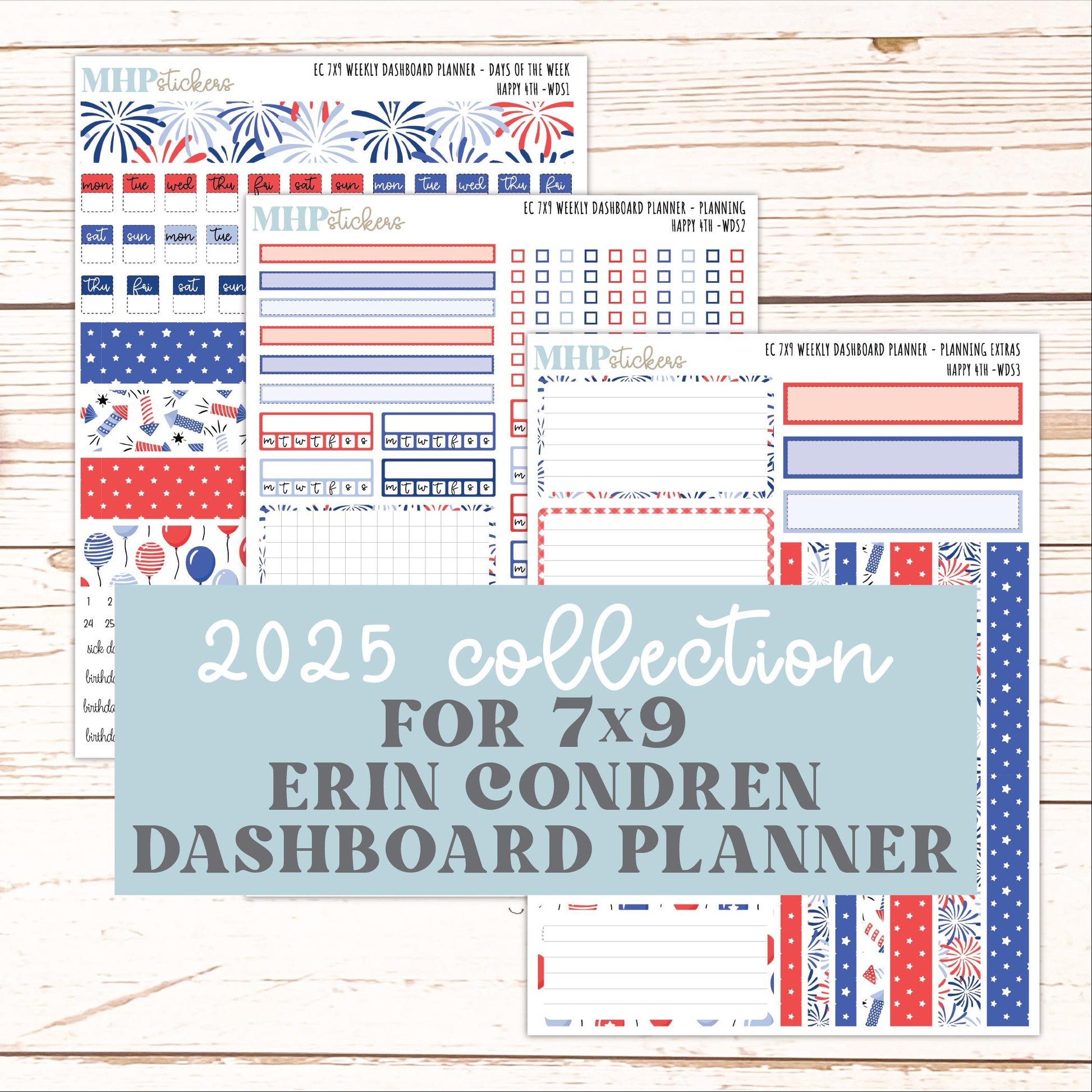 JULY Weekly Dashboard Kit for 7x9 Erin Condren Planners. "Happy 4th" || ECWDS