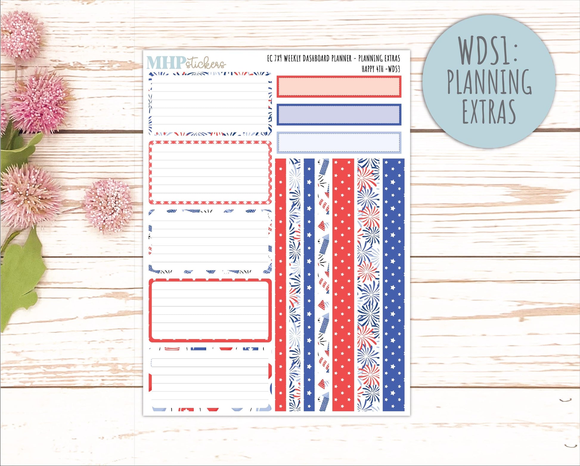 JULY Weekly Dashboard Kit for 7x9 Erin Condren Planners. "Happy 4th" || ECWDS