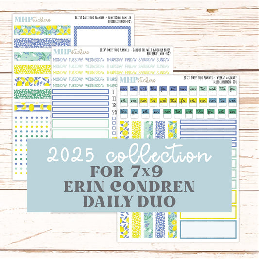 JULY Daily Duo Sticker Kit for 7x9 Erin Condren Planners. "Blueberry Lemon" || ECDD
