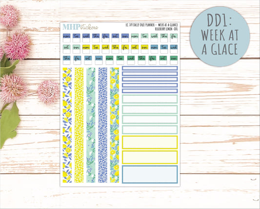 JULY Daily Duo Sticker Kit for 7x9 Erin Condren Planners. "Blueberry Lemon" || ECDD