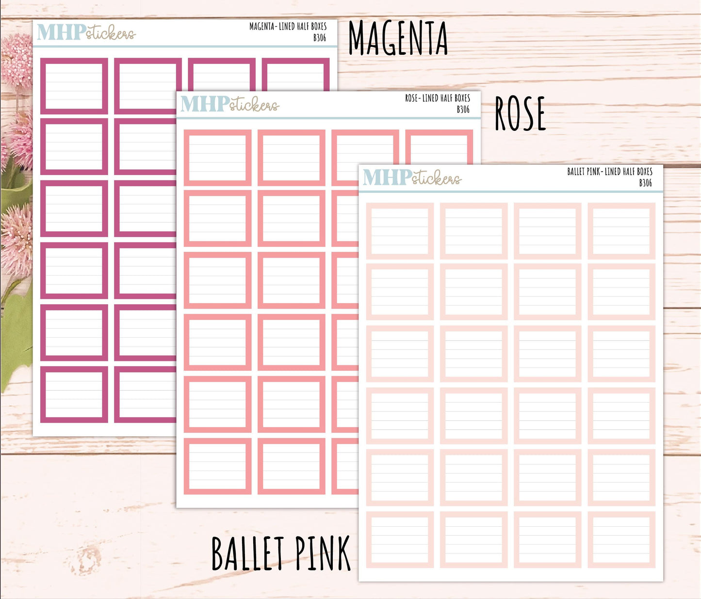 Half Lined Box Stickers for 7x9 Planners. Functional Planner Stickers || B306