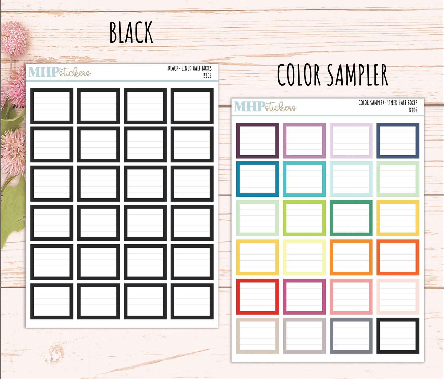 Half Lined Box Stickers for 7x9 Planners. Functional Planner Stickers || B306