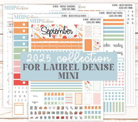 SEPTEMBER 2025 Stickers for MINI Horizontal & Vertical Laurel Denise Planners. "School Days" || MN