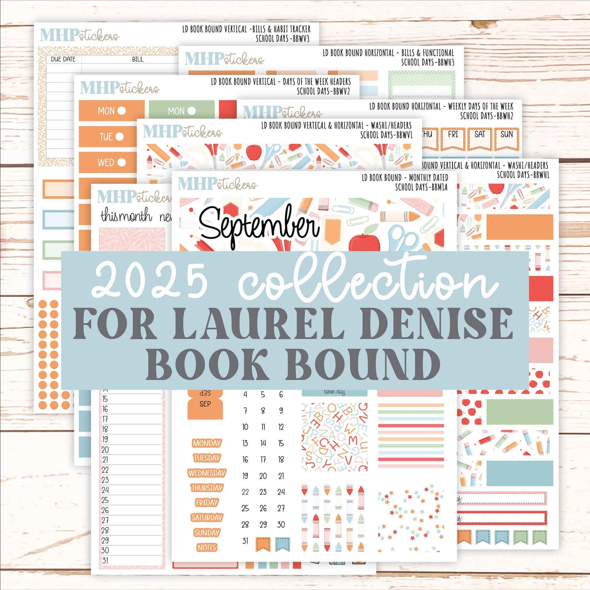 SEPTEMBER 2025 Stickers for Laurel Denise Book Bound Planner (Amanda's Collab). "School Days" || BB