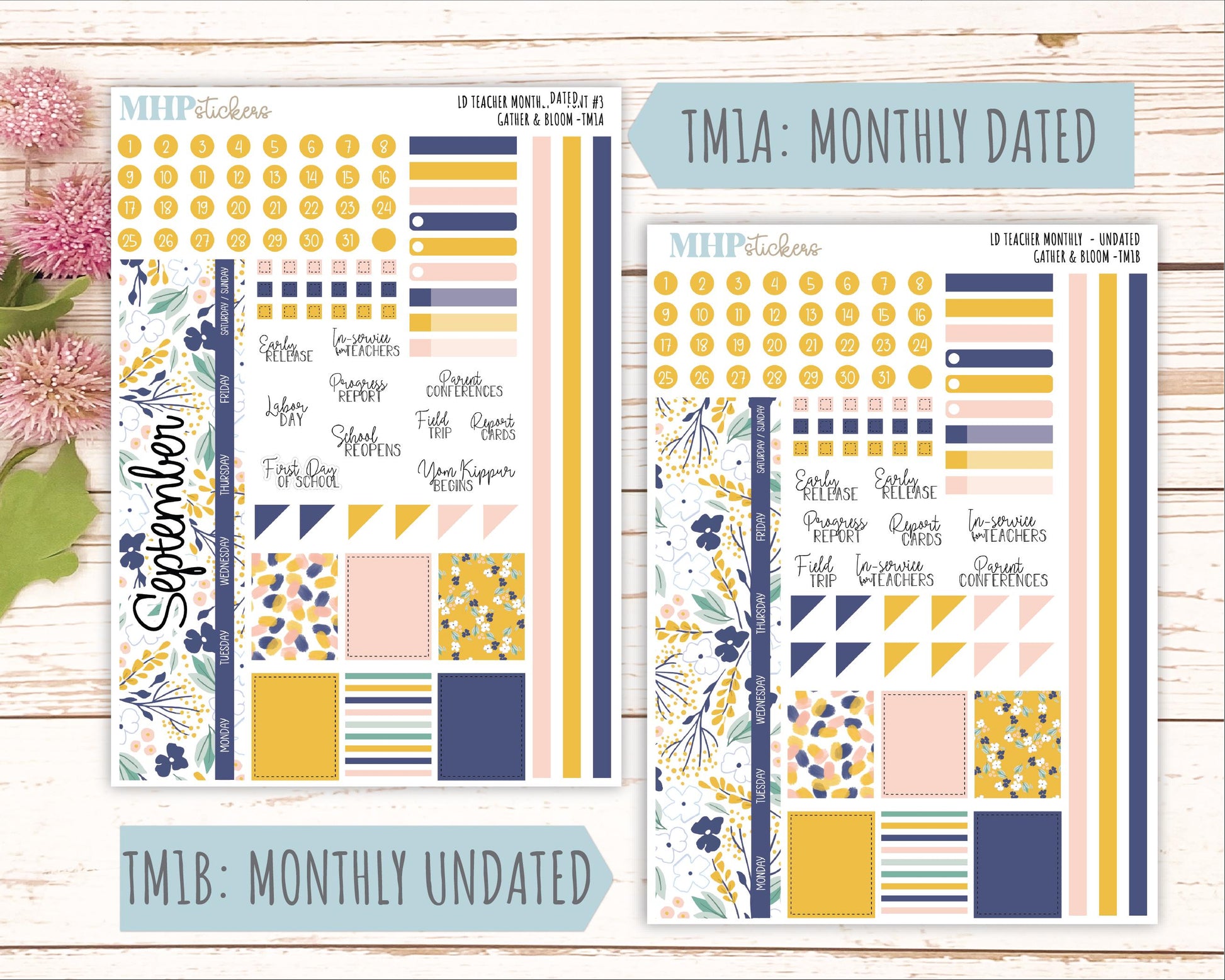 SEPTEMBER Stickers for Laurel Denise Teacher Planners. "Gather and Bloom" || TC