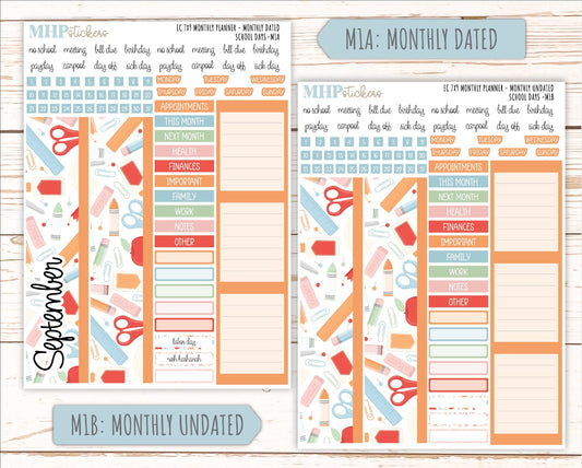 SEPTEMBER MONTHLY Kit for 7x9 Erin Condren Planners. 2025 Collection "School Days" || ECM