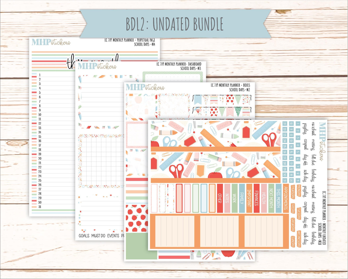 SEPTEMBER MONTHLY Kit for 7x9 Erin Condren Planners. 2025 Collection "School Days" || ECM