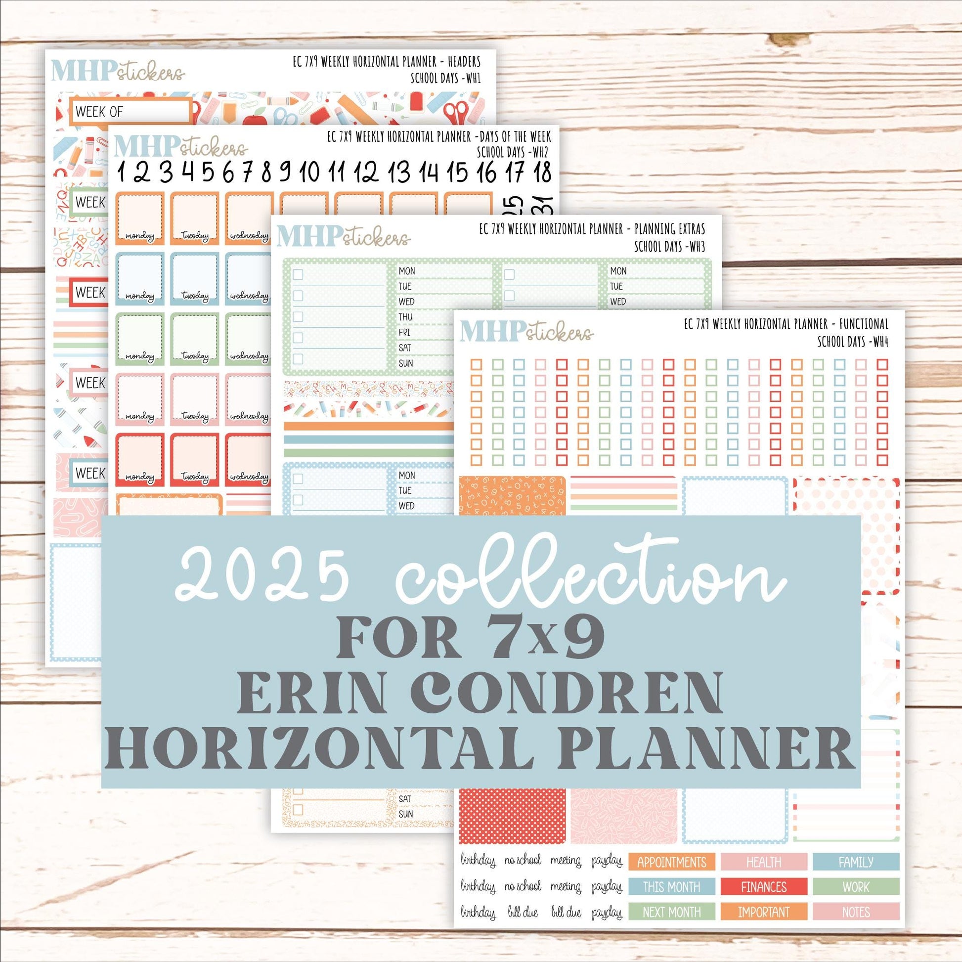 SEPTEMBER Weekly Horizontal Planning Kit for 7x9 Erin Condren Planners. "School Days" || ECWH
