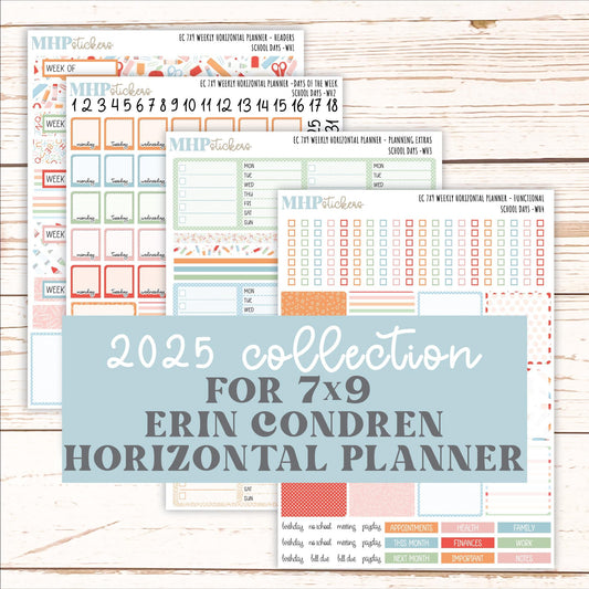 SEPTEMBER Weekly Horizontal Planning Kit for 7x9 Erin Condren Planners. "School Days" || ECWH