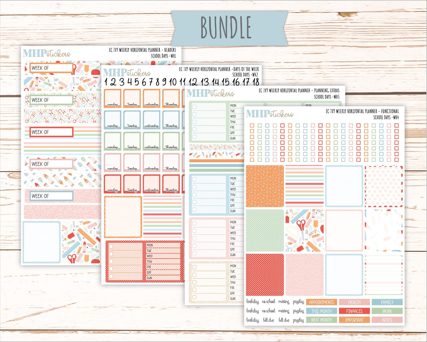 SEPTEMBER Weekly Horizontal Planning Kit for 7x9 Erin Condren Planners. "School Days" || ECWH