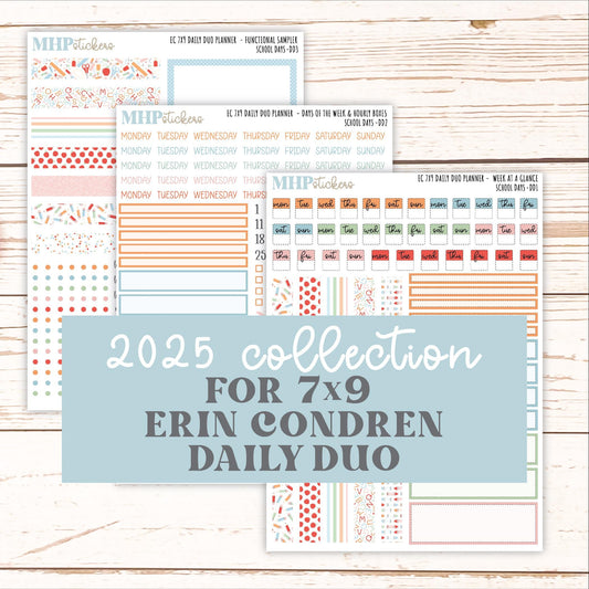 SEPTEMBER Daily Duo Sticker Kit for 7x9 Erin Condren Planners. "School Days" || ECDD