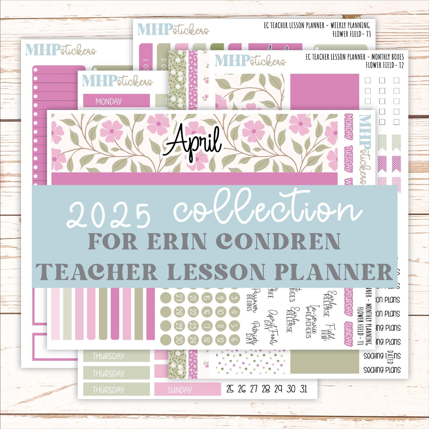 APRIL Stickers for EC Teacher Lesson Planner. 2025 Collection "Flower Field" || ECT