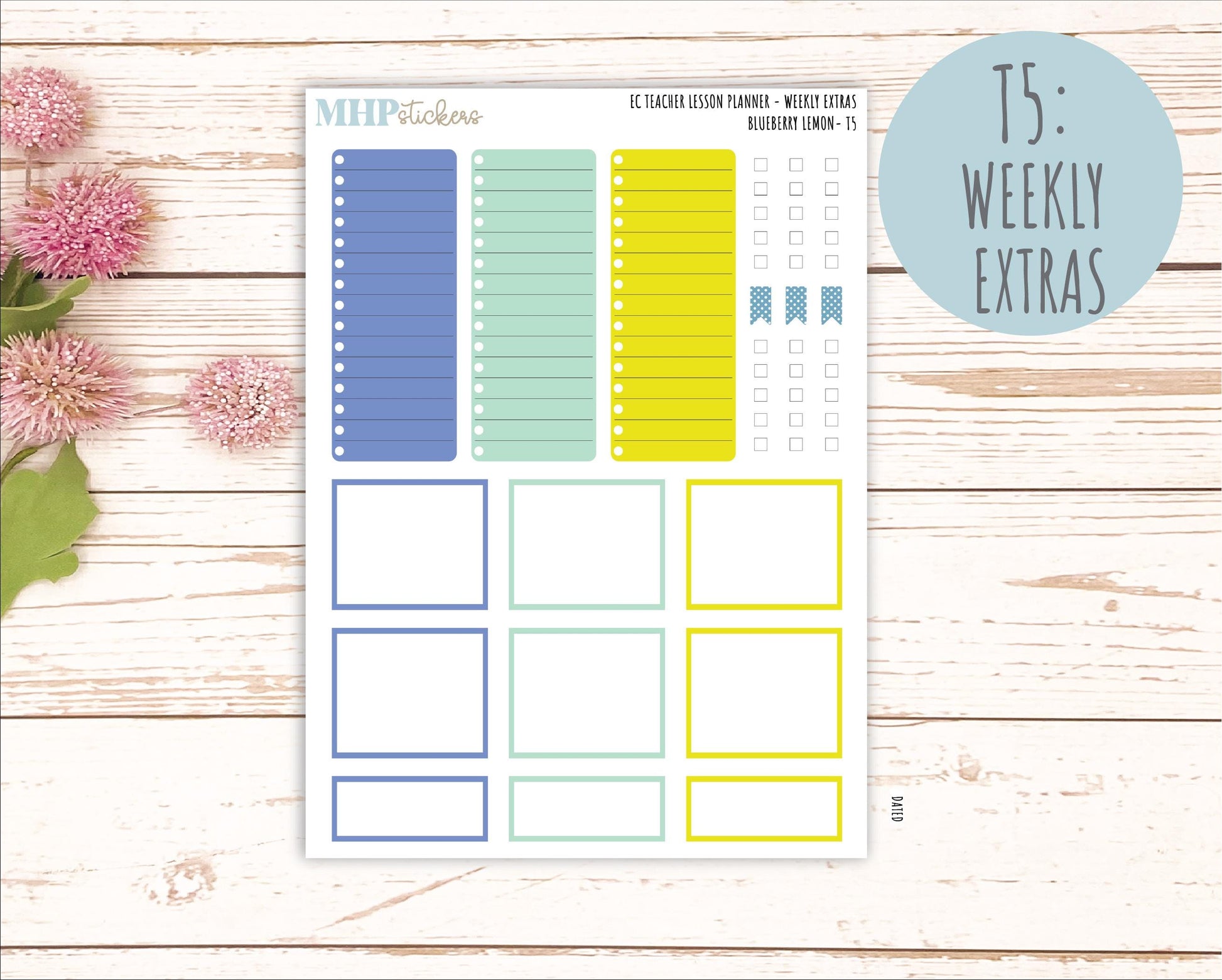 JULY Stickers for EC Teacher Lesson Planner. 2025 Collection "Blueberry Lemon" || ECT