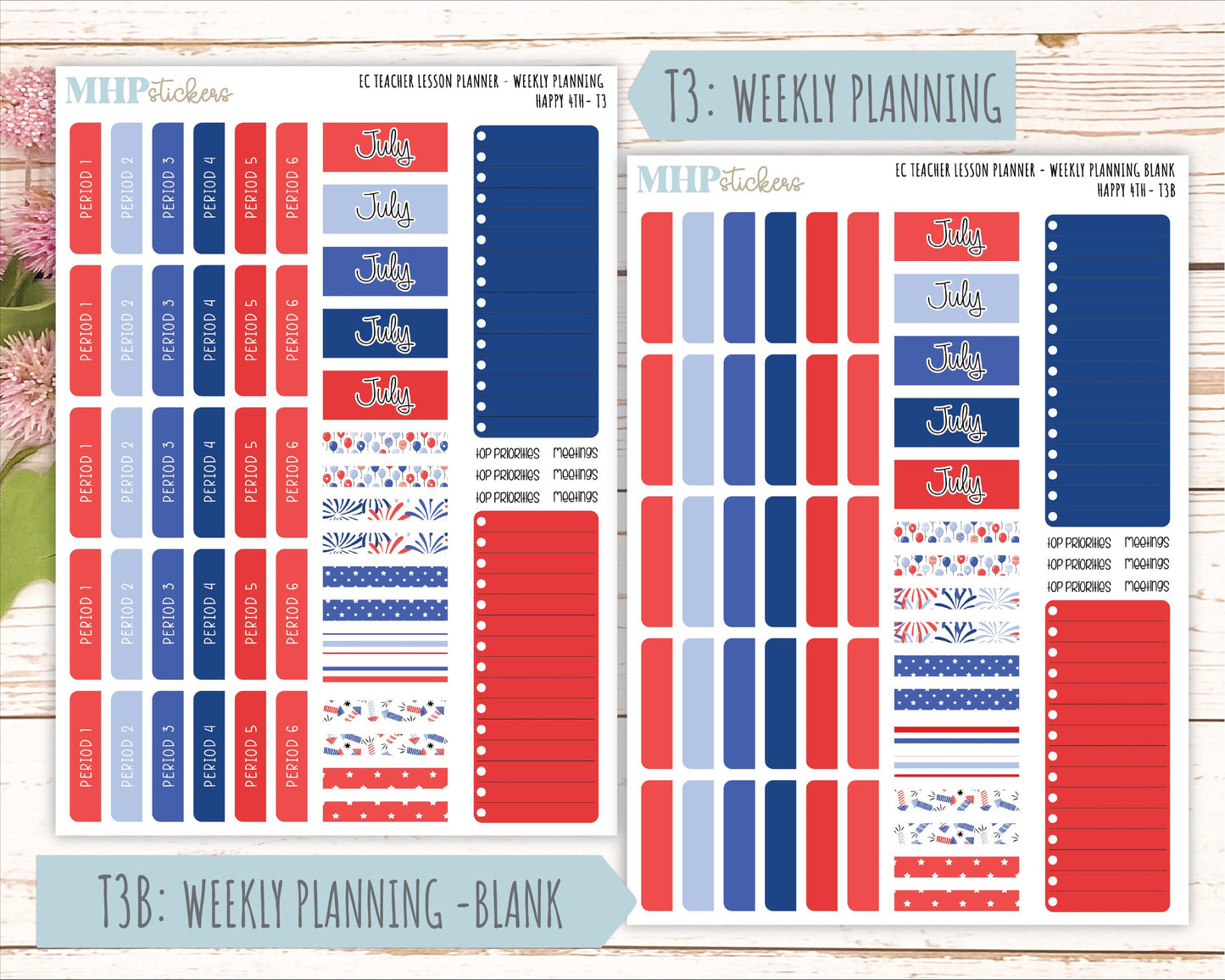 JULY Stickers for EC Teacher Lesson Planner. 2025 Collection "Happy 4th" || ECT