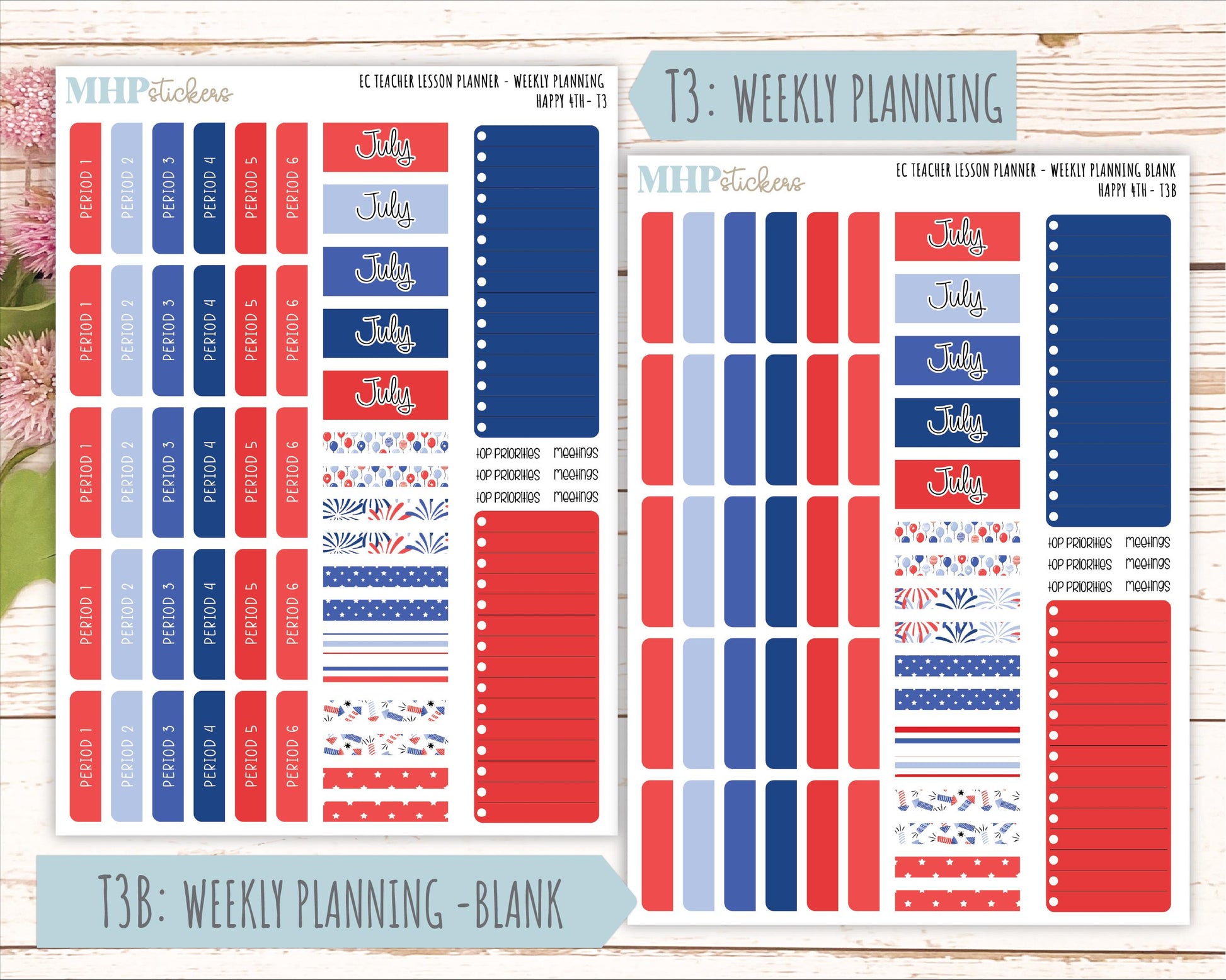 JULY Stickers for EC Teacher Lesson Planner. 2025 Collection "Happy 4th" || ECT