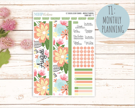AUGUST Stickers for EC Teacher Lesson Planner. 2025 Collection "Sunny Days" || ECT