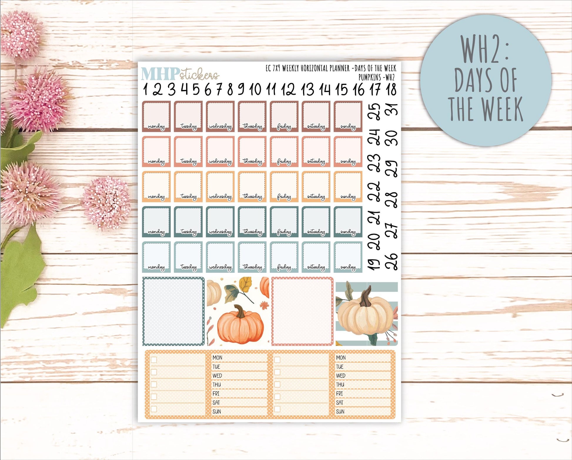 OCTOBER Weekly Horizontal Planning Kit for 7x9 Erin Condren Planners. "Pumpkins" || ECWH