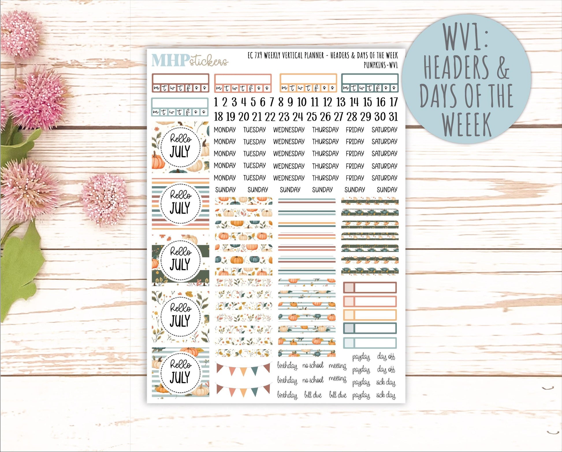 OCTOBER Weekly Vertical Kits for 7x9 Erin Condren Planners. "Pumpkins" || ECWV