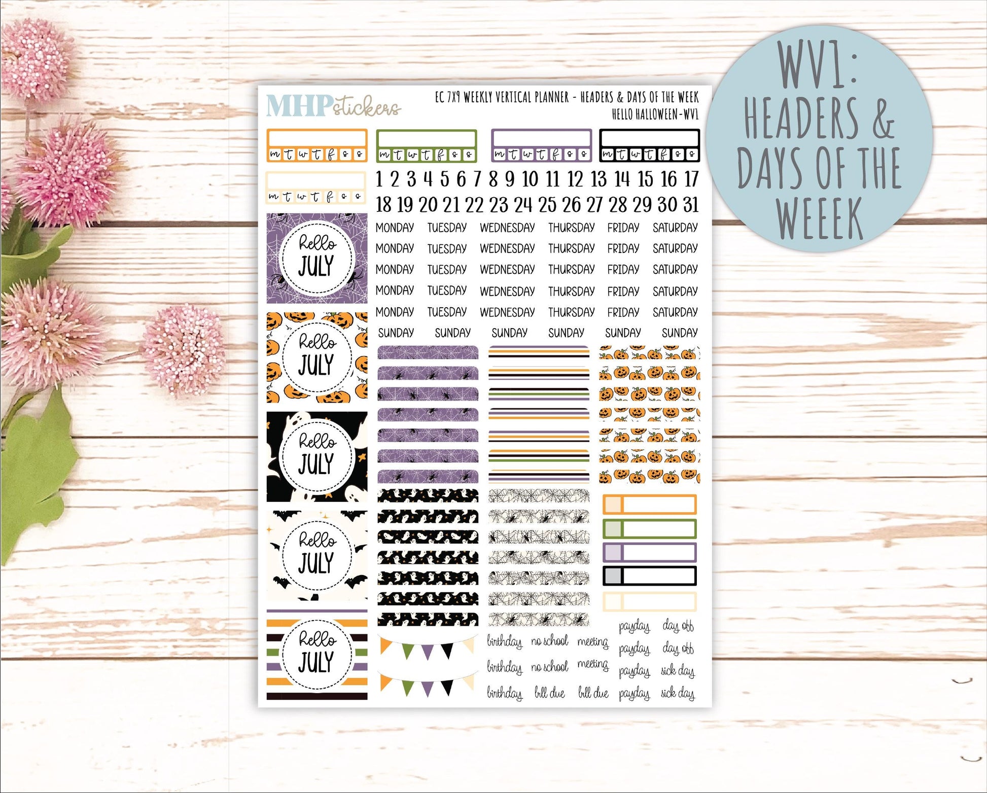 OCTOBER Weekly Vertical Kits for 7x9 Erin Condren Planners. "Hello Halloween" || ECWV