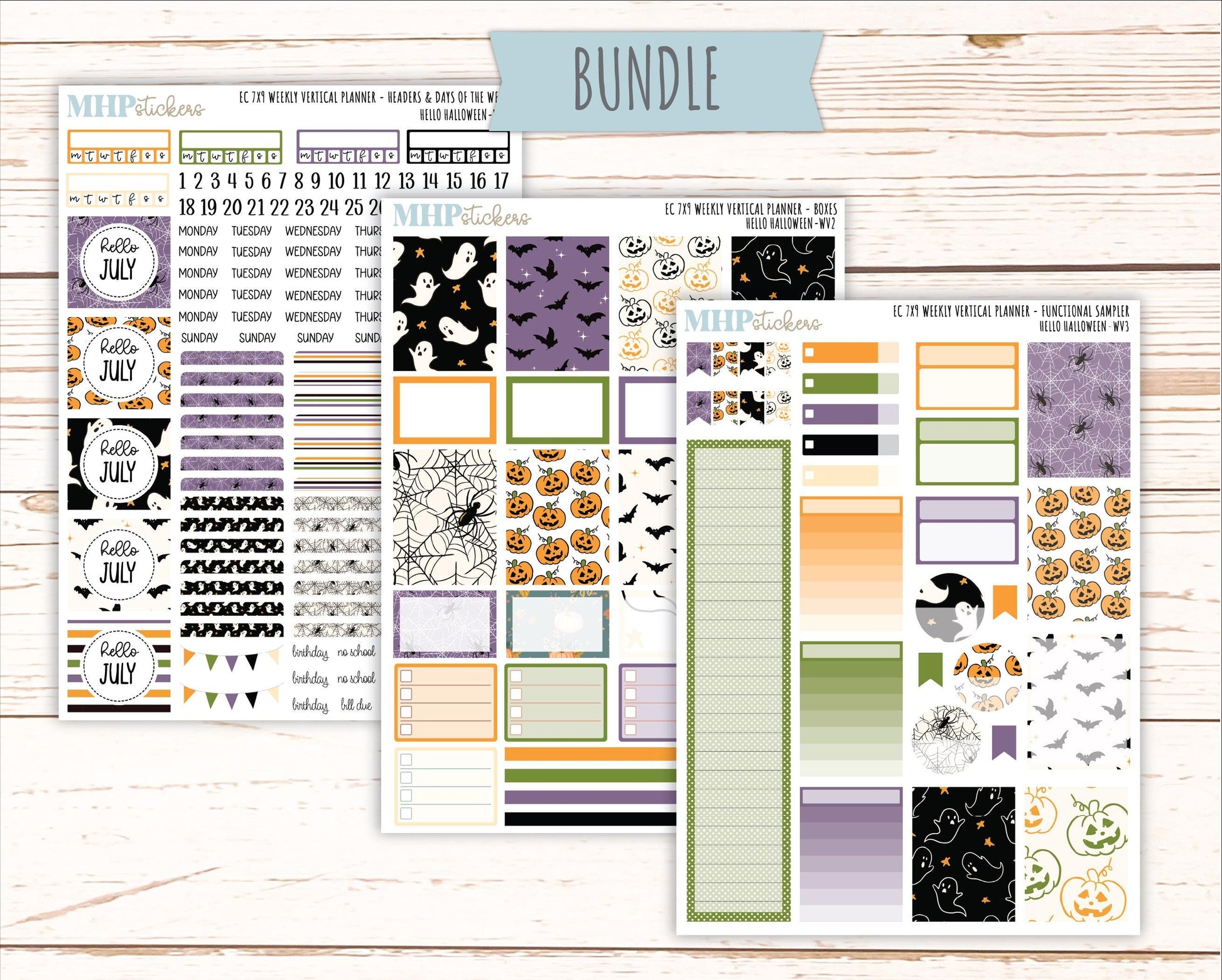 OCTOBER Weekly Vertical Kits for 7x9 Erin Condren Planners. "Hello Halloween" || ECWV