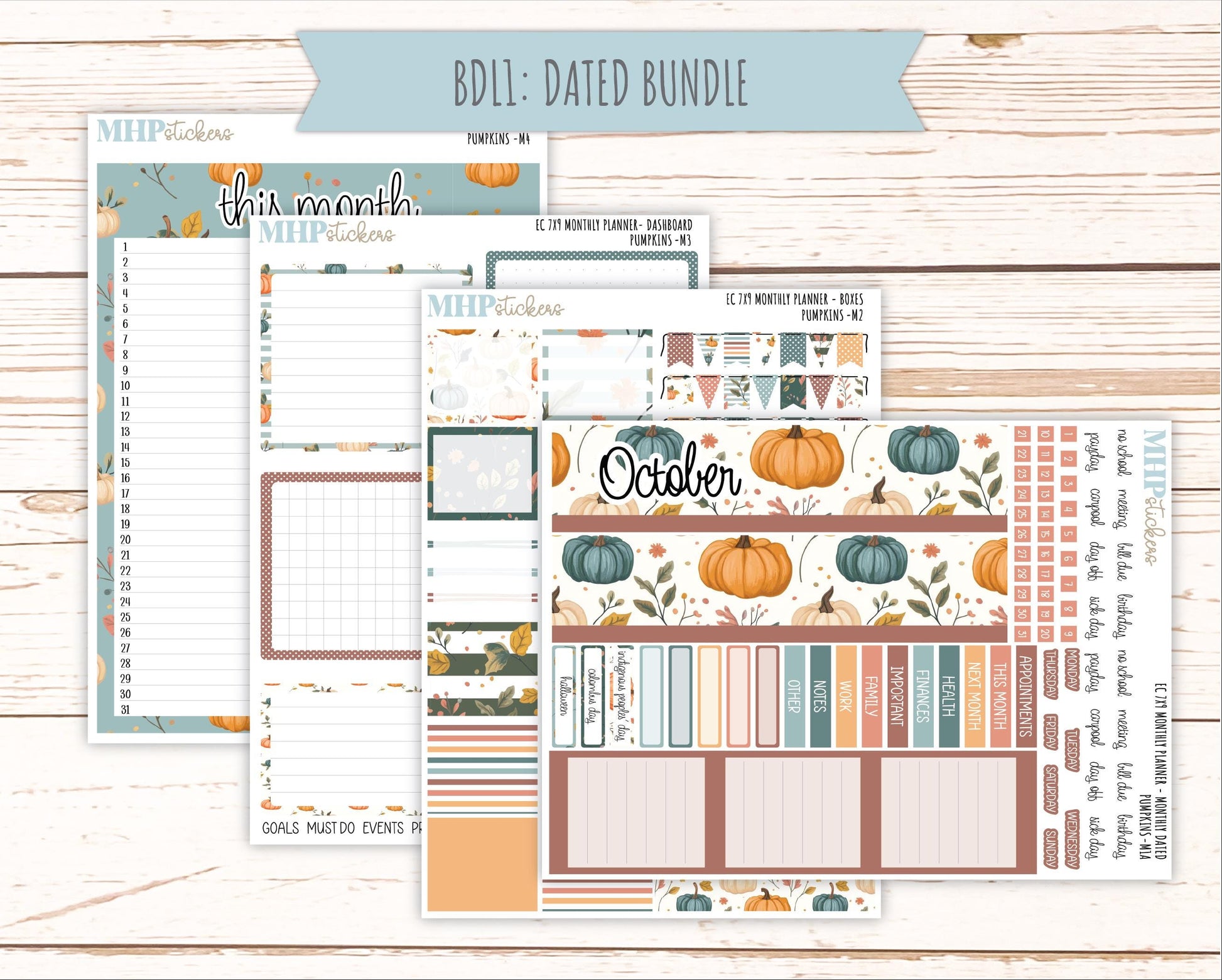 OCTOBER MONTHLY Kit for 7x9 Erin Condren Planners. 2025 Collection "Pumpkins" || ECM