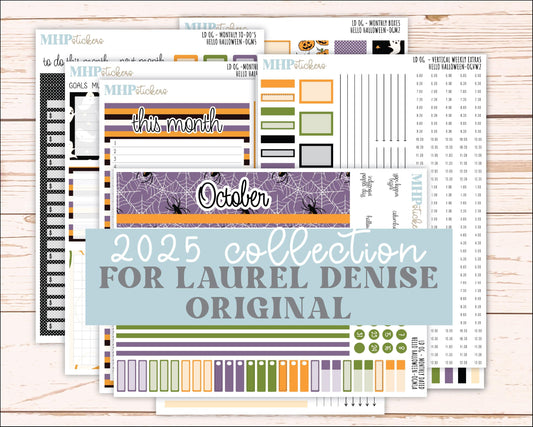 OCTOBER 2025 Stickers for Original Size Horizontal & Vertical Laurel Denise Planners. "Hello Halloween" || OG