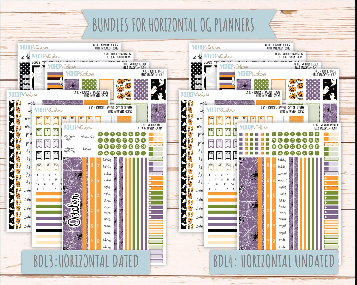 OCTOBER 2025 Stickers for Original Size Horizontal & Vertical Laurel Denise Planners. "Hello Halloween" || OG
