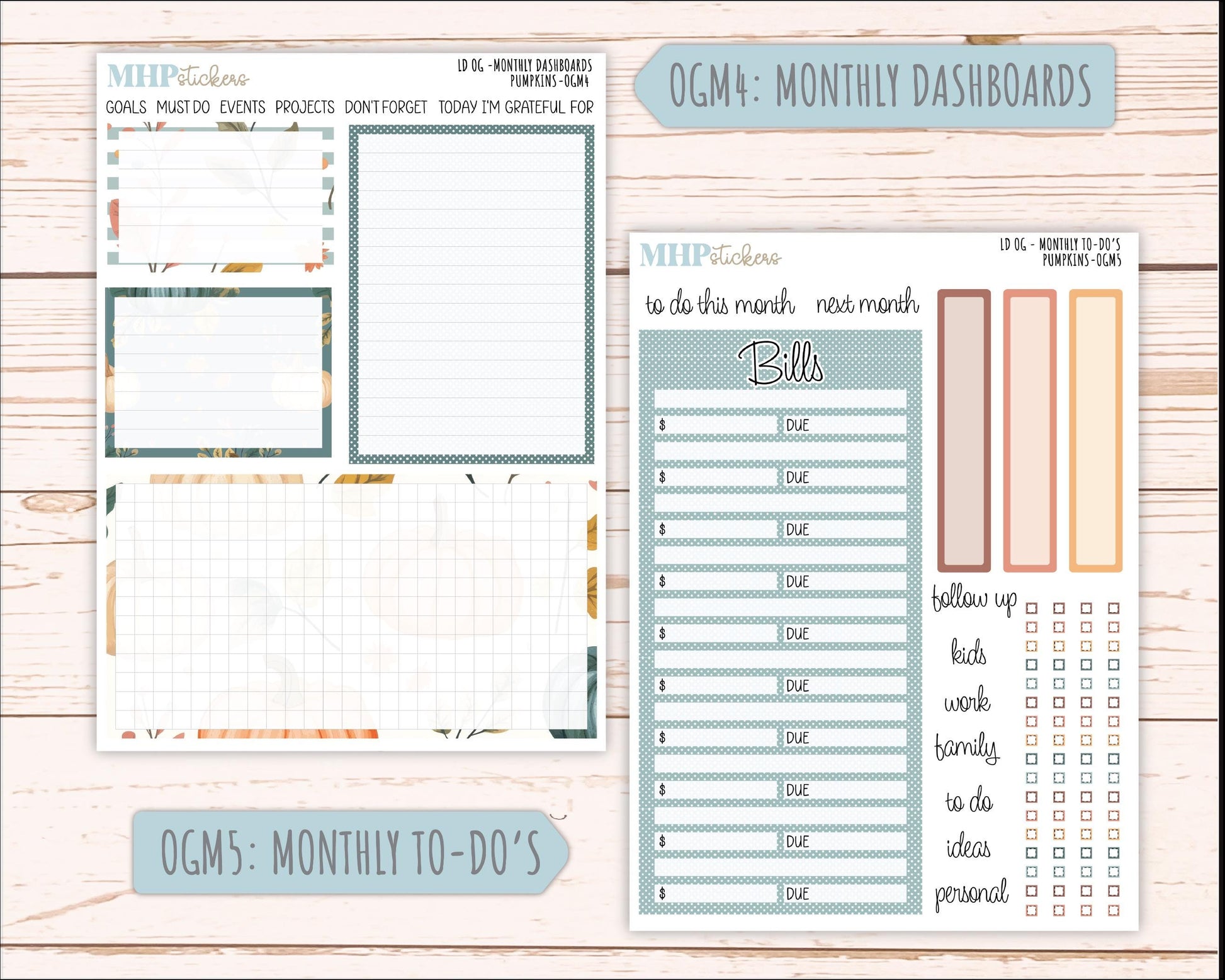 OCTOBER 2025 Stickers for Original Size Horizontal & Vertical Laurel Denise Planners. "Pumpkins" || OG