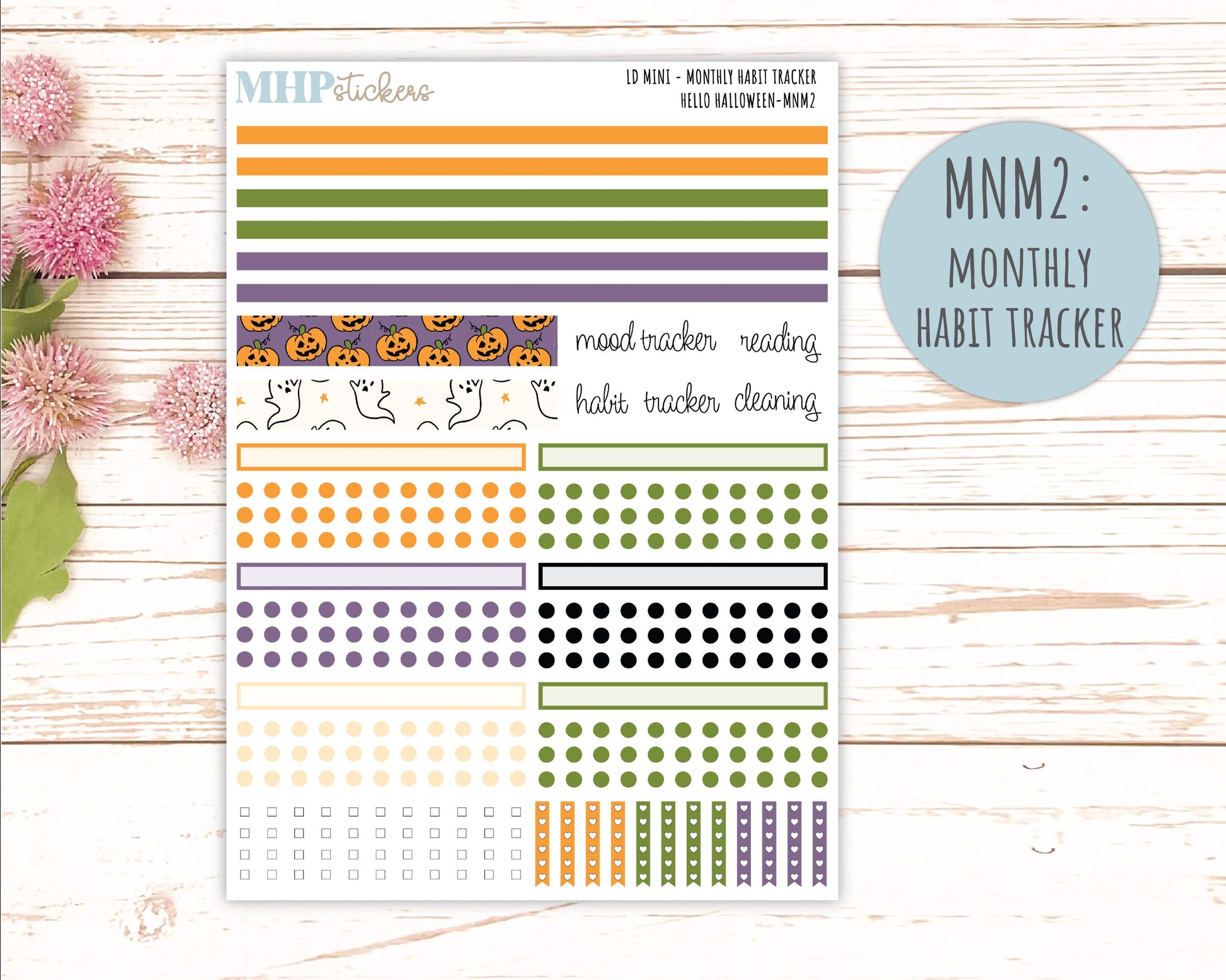 OCTOBER 2025 Stickers for MINI Horizontal & Vertical Laurel Denise Planners. "Hello Halloween" || MN