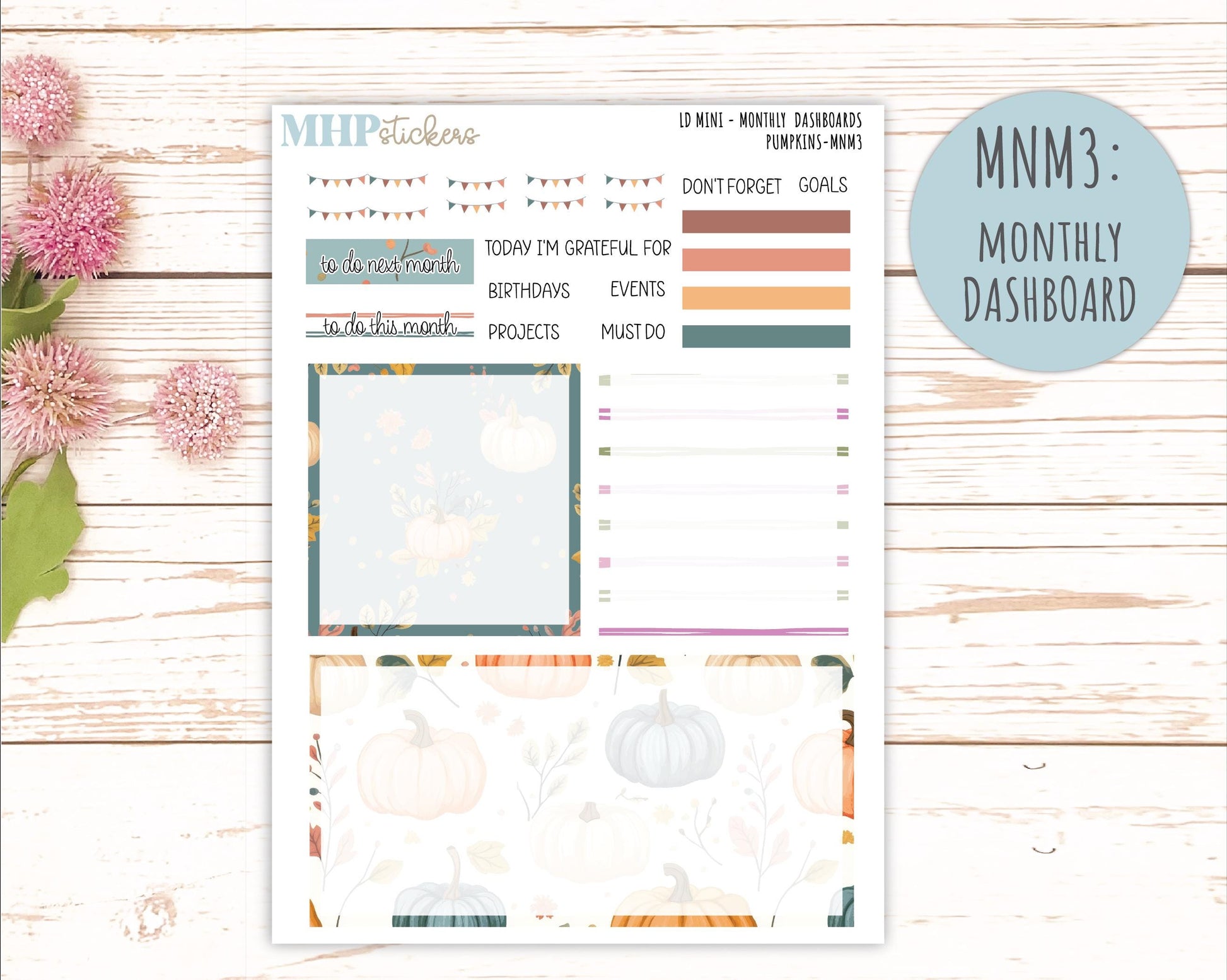 OCTOBER 2025 Stickers for MINI Horizontal & Vertical Laurel Denise Planners. "Pumpkins" || MN