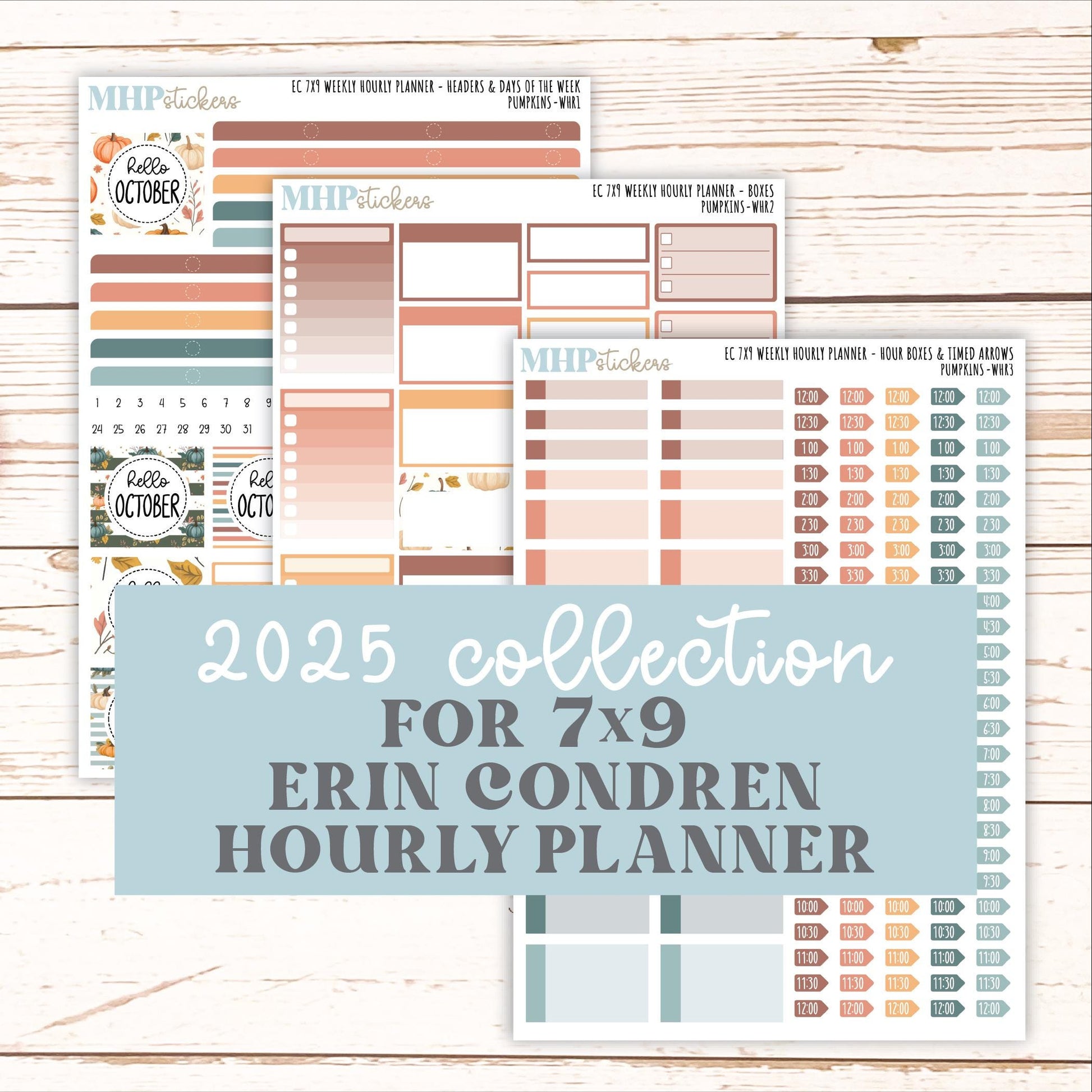 OCTOBER Weekly Hourly Planning Kits for 7x9 Erin Condren Planners. "Pumpkins" || ECWHR