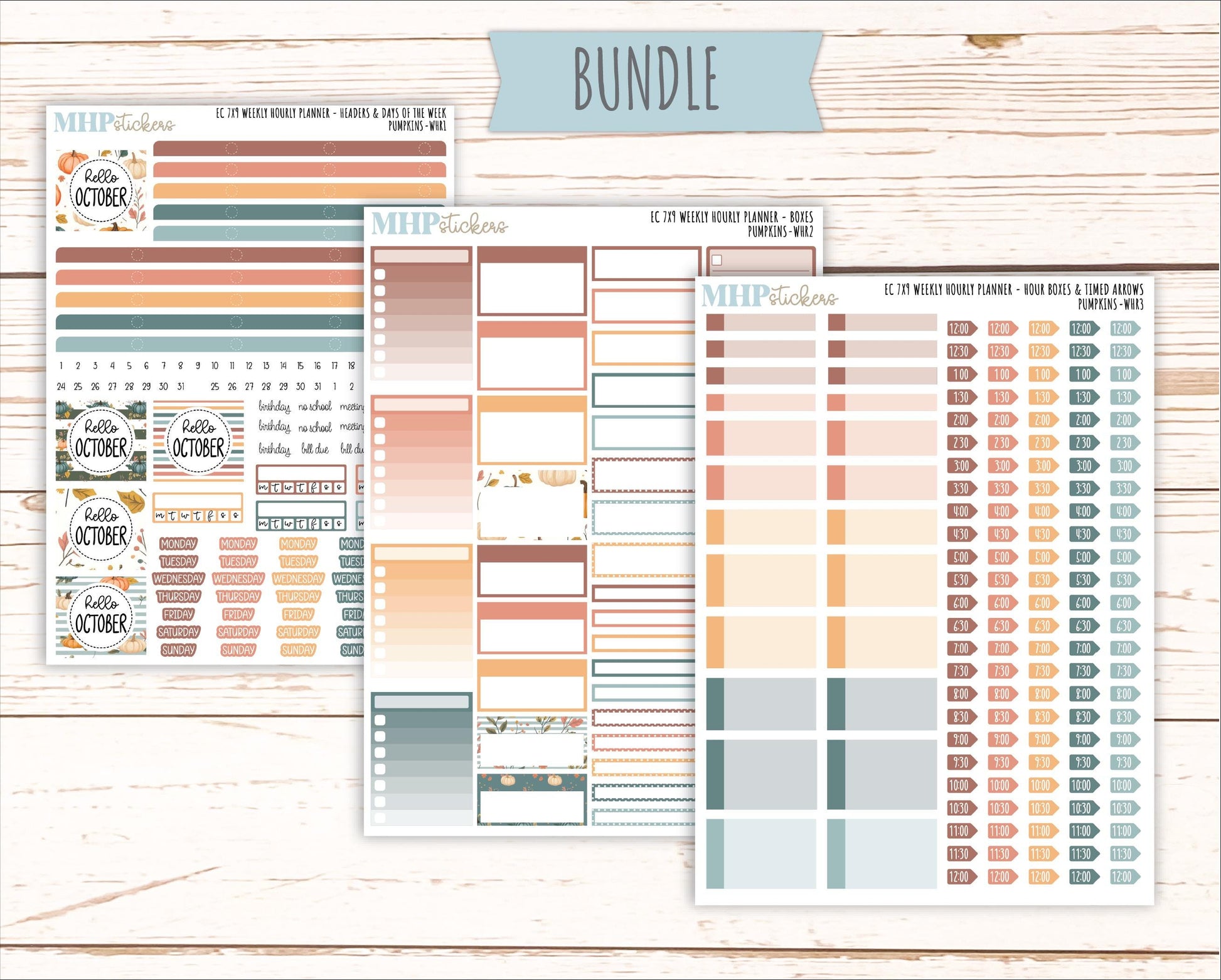 OCTOBER Weekly Hourly Planning Kits for 7x9 Erin Condren Planners. "Pumpkins" || ECWHR