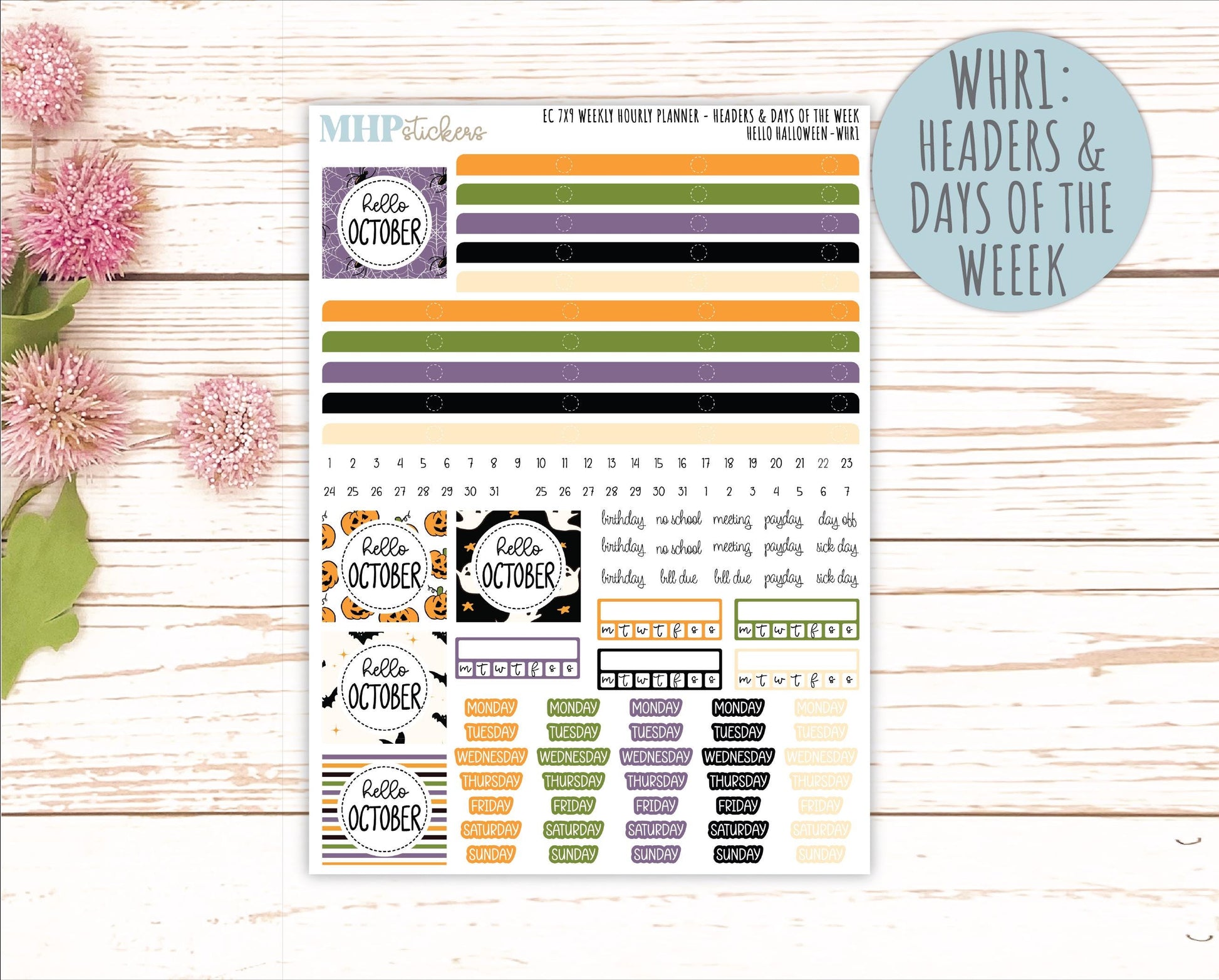 OCTOBER Weekly Hourly Planning Kits for 7x9 Erin Condren Planners. "Hello Halloween" || ECWHR