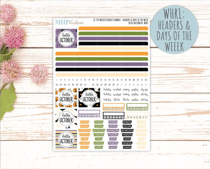 OCTOBER Weekly Hourly Planning Kits for 7x9 Erin Condren Planners. "Hello Halloween" || ECWHR