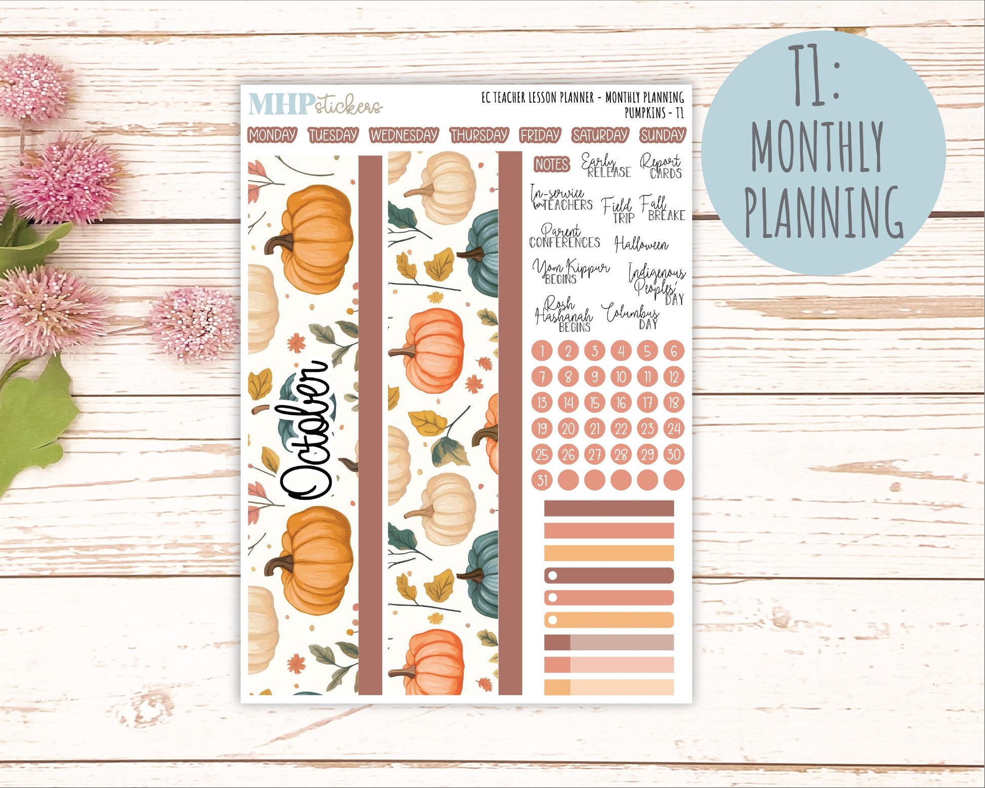OCTOBER Stickers for EC Teacher Lesson Planner. 2025 Collection "Pumpkins" || ECT
