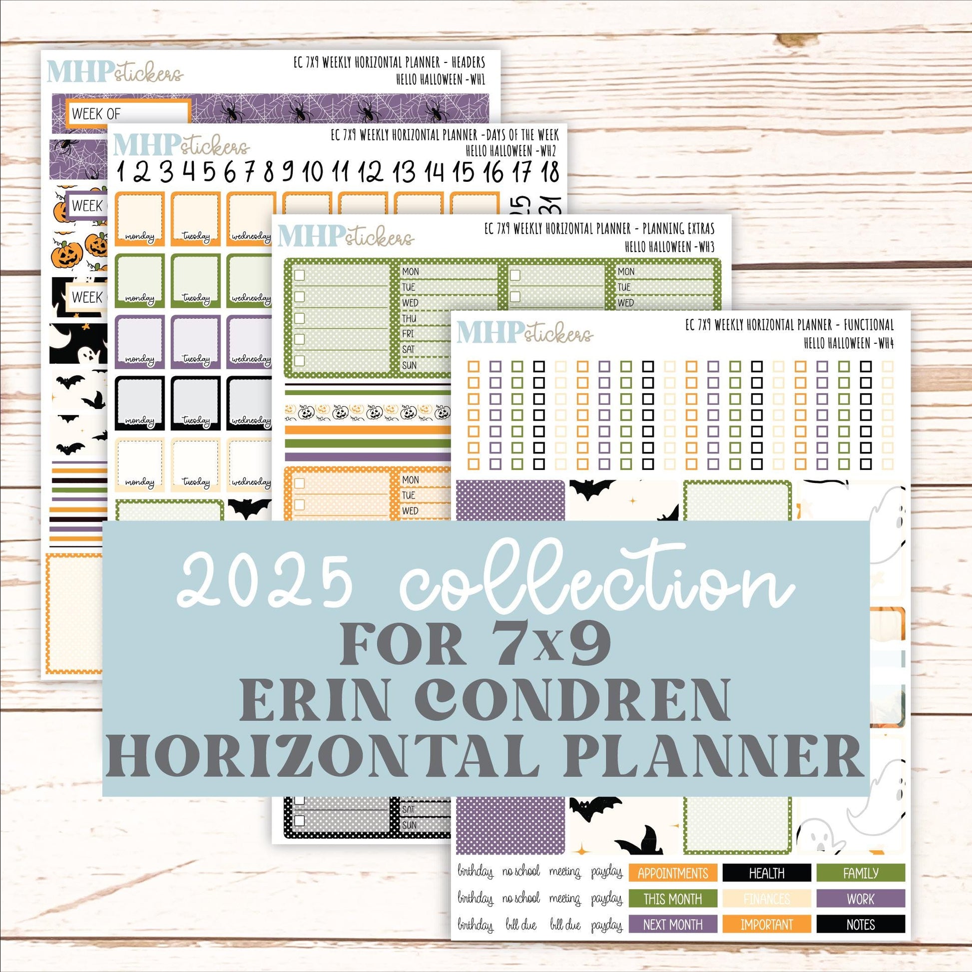 OCTOBER Weekly Horizontal Planning Kit for 7x9 Erin Condren Planners. "Hello Halloween" || ECWH