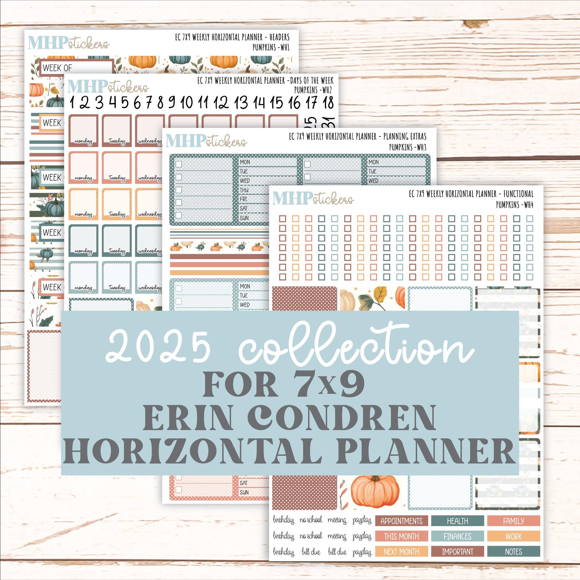 OCTOBER Weekly Horizontal Planning Kit for 7x9 Erin Condren Planners. "Pumpkins" || ECWH
