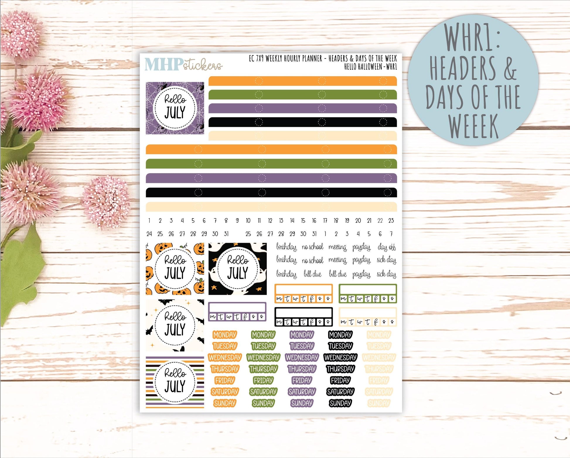 OCTOBER Weekly Hourly Planning Kits for 7x9 Erin Condren Planners. "Hello Halloween" || ECWHR