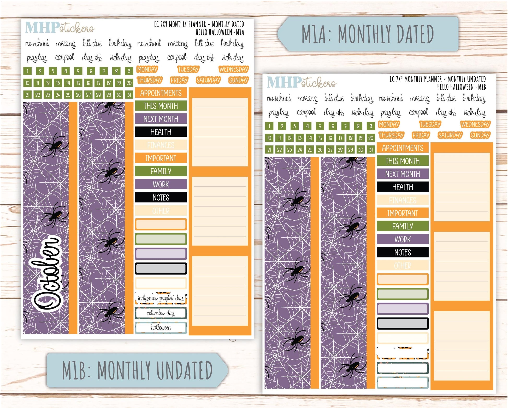 OCTOBER MONTHLY Kit for 7x9 Erin Condren Planners. 2025 Collection "Hello Halloween" || ECM