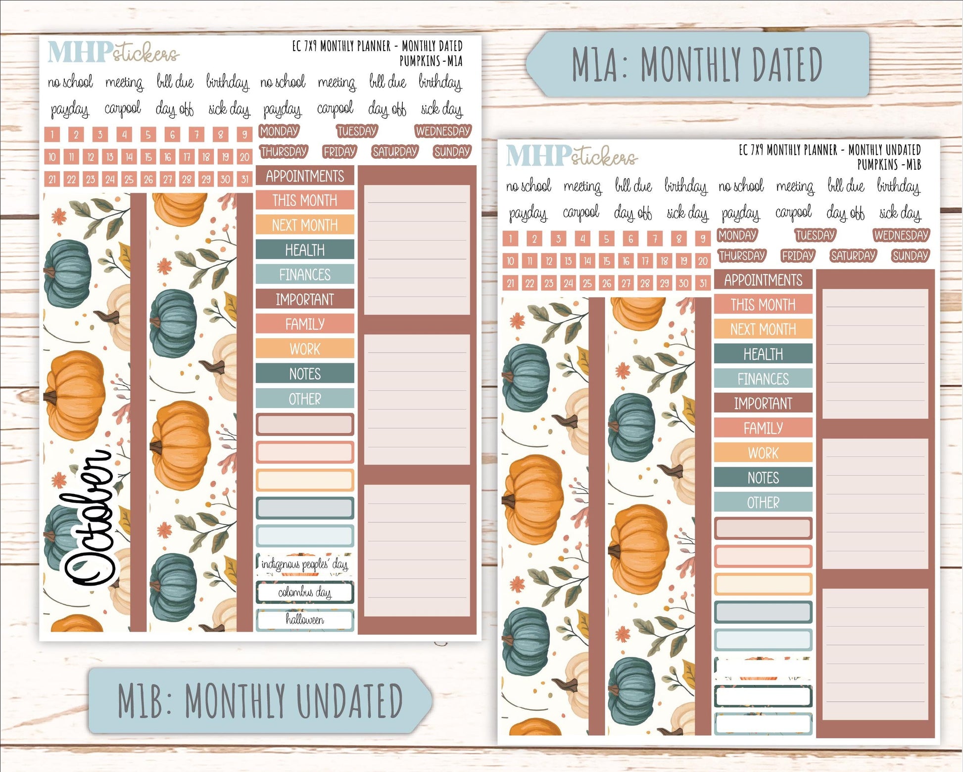 OCTOBER MONTHLY Kit for 7x9 Erin Condren Planners. 2025 Collection "Pumpkins" || ECM