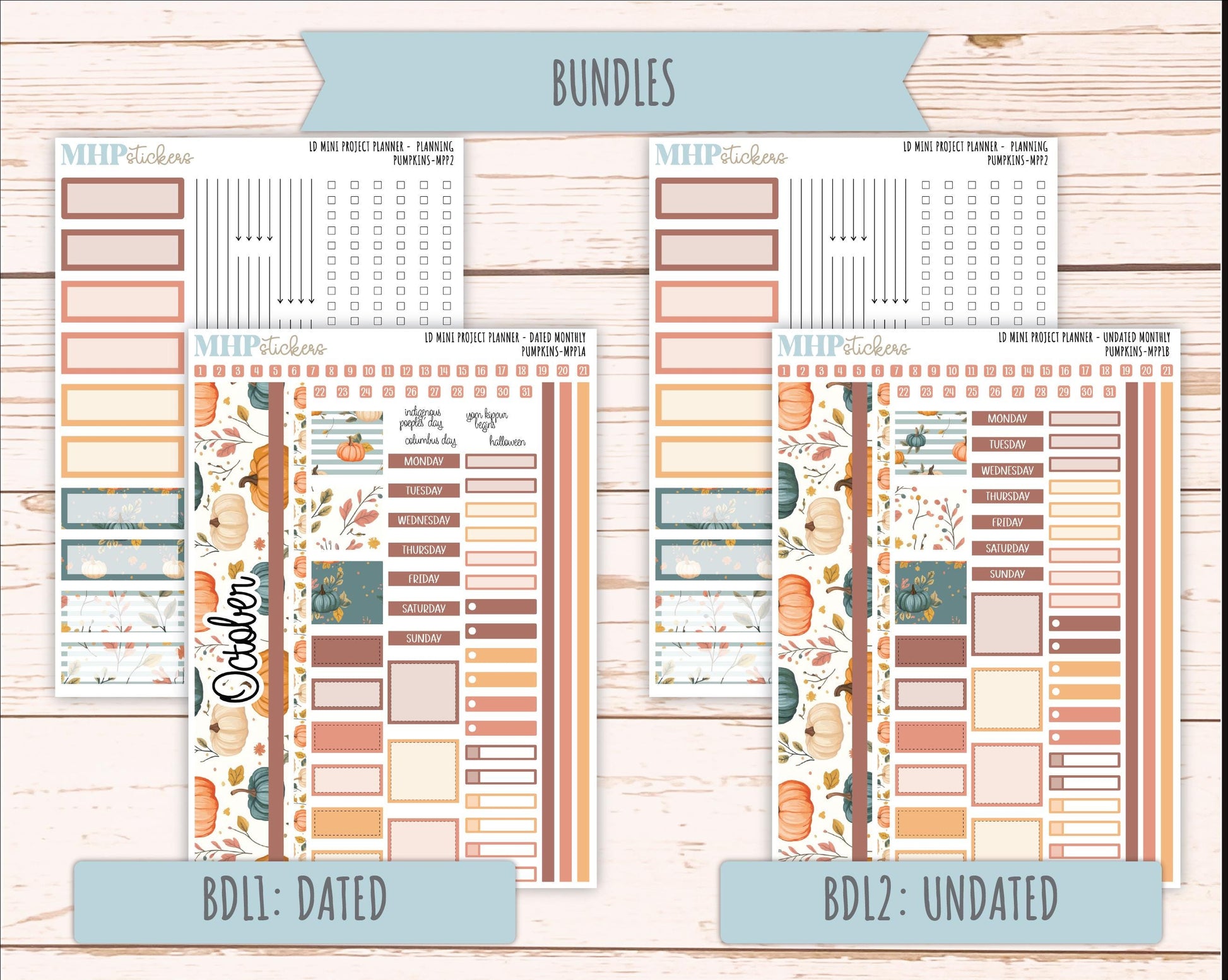 OCTOBER 2025 Stickers for LD Mini 4-Column Planner (Formerly Mini Project Planner) "Pumpkins" || MPP