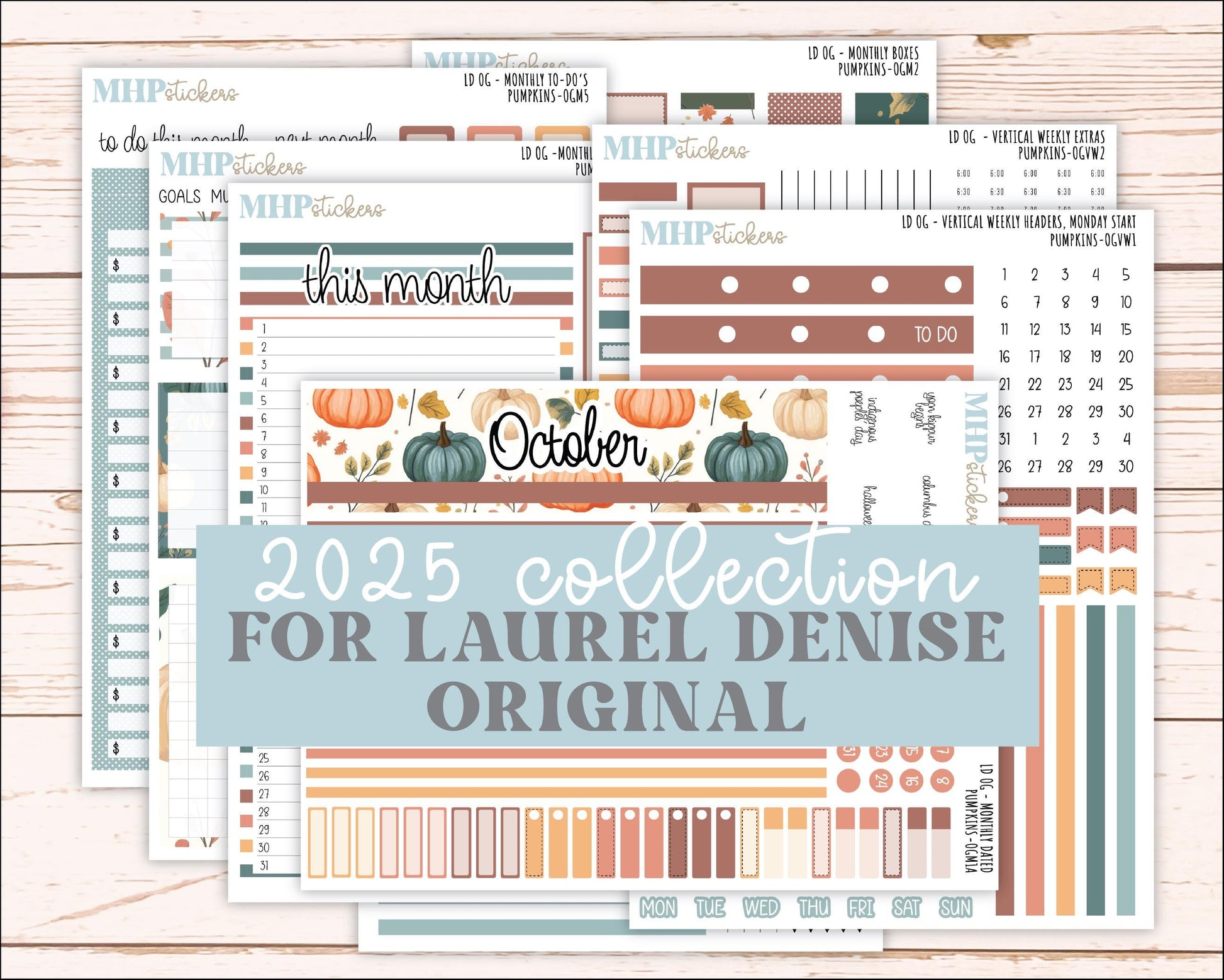 OCTOBER 2025 Stickers for Original Size Horizontal & Vertical Laurel Denise Planners. "Pumpkins" || OG