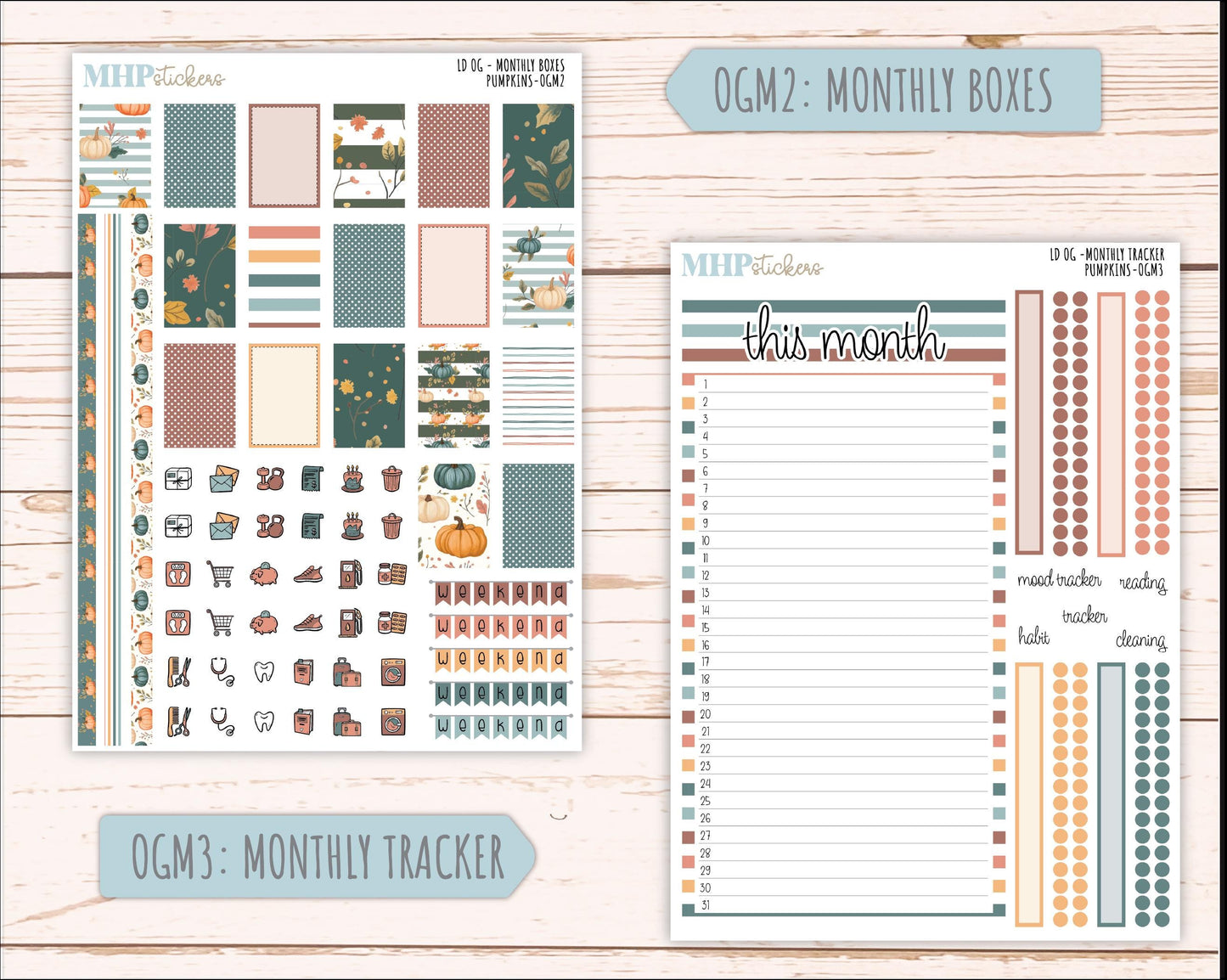OCTOBER 2025 Stickers for Original Size Horizontal & Vertical Laurel Denise Planners. "Pumpkins" || OG