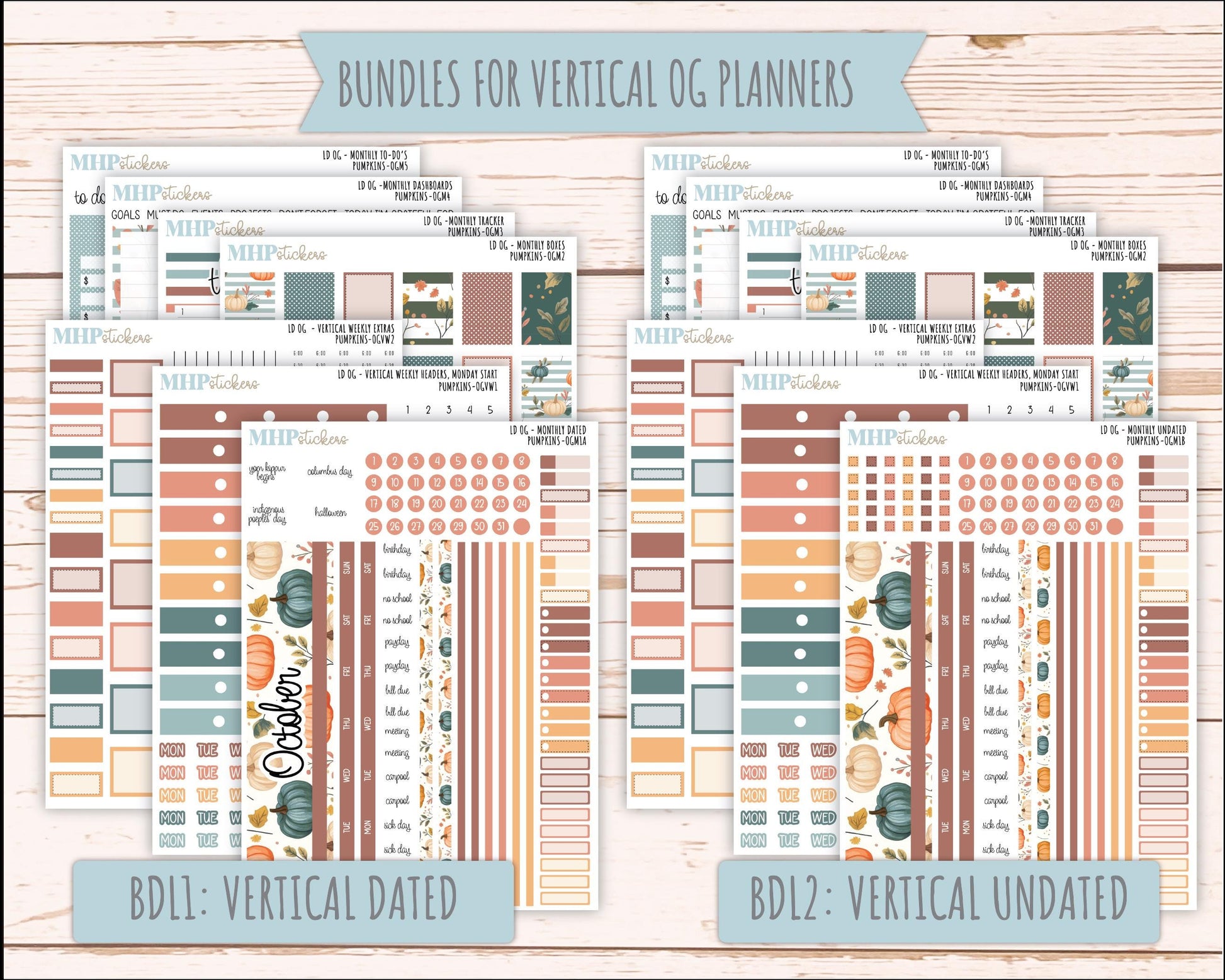 OCTOBER 2025 Stickers for Original Size Horizontal & Vertical Laurel Denise Planners. "Pumpkins" || OG