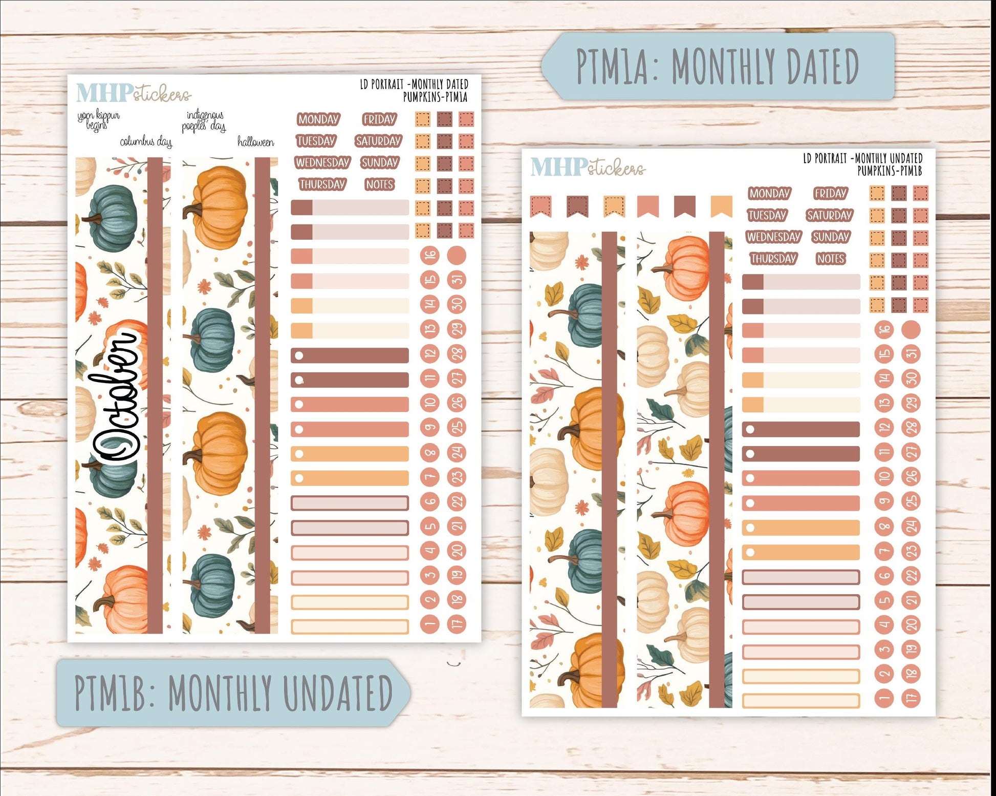 OCTOBER 2025 Stickers for Laurel Denise Portrait Planners. "Pumpkins || PT