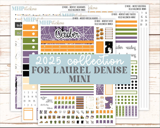OCTOBER 2025 Stickers for MINI Horizontal & Vertical Laurel Denise Planners. "Hello Halloween" || MN