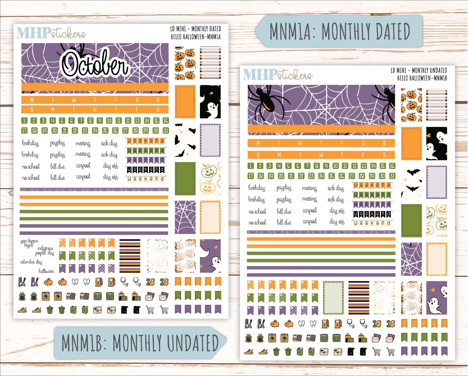 OCTOBER 2025 Stickers for MINI Horizontal & Vertical Laurel Denise Planners. "Hello Halloween" || MN