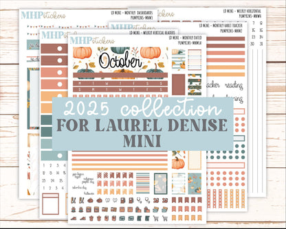 OCTOBER 2025 Stickers for MINI Horizontal & Vertical Laurel Denise Planners. "Pumpkins" || MN