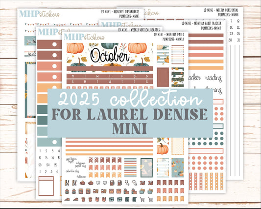 OCTOBER 2025 Stickers for MINI Horizontal & Vertical Laurel Denise Planners. "Pumpkins" || MN