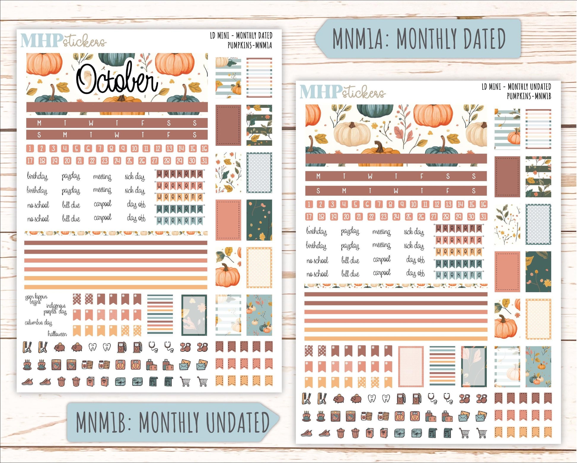 OCTOBER 2025 Stickers for MINI Horizontal & Vertical Laurel Denise Planners. "Pumpkins" || MN